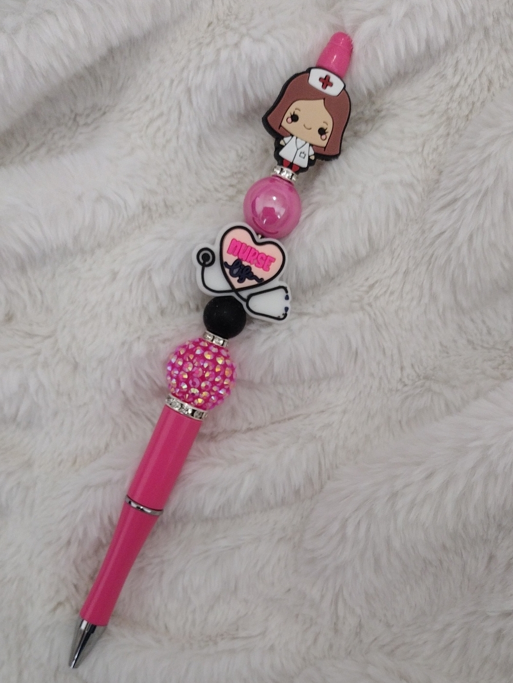 Tall Pink Nurse Beaded Ballpoint Pen